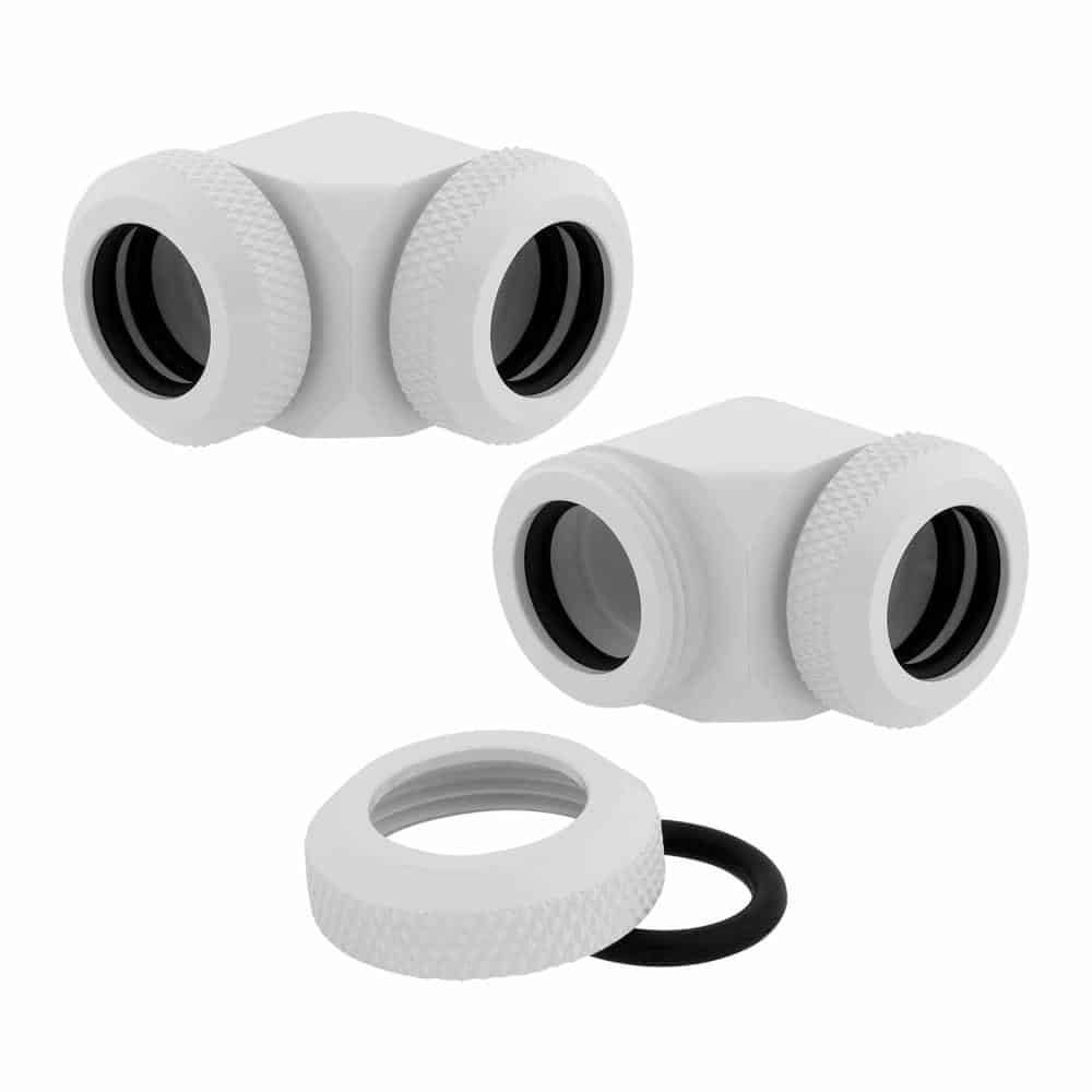 (image for) Corsair Hydro X XF White Brass 12mm Hardline 90° Compression Fittings - Twin Pack